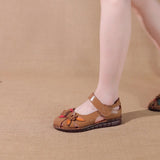 kamames Head Layer Cowhide Cow Tendon Bottom Mother Shoes Flat Sandals Hole Hole Anti-Slip Soft Bottom Soft Surface National Wind