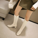 kamames Pu Knee High Boots Spring Autumn Women Boots Low Heel Long Boots Square Toe Zipper Winter Shoes Big Size 41 42 43 44 45