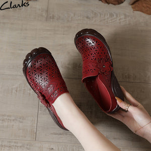 kamames Head Layer Cowhide Leisure Women's Shoes Ethnic Wind Leather Flowers Breathable Women's Sandals Large Size Comfortable Soft Sole Slippers