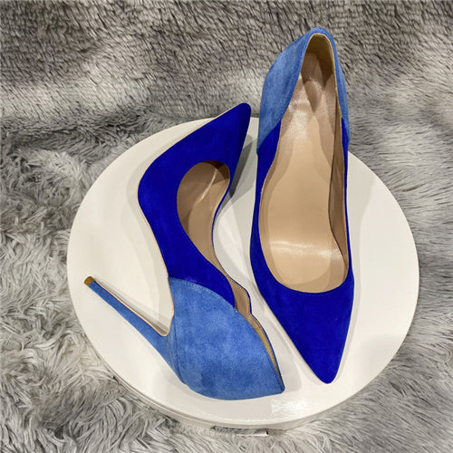 kamames Flock Women Shoes 12cm Stiletto High Heels with Chic Ladies Designer Dress Shoes Pointed Toe Silk Pumps plus size RM026