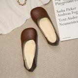 kamames Grandma Shoes Women's Summer 2024 New Flat-Soled Shallow Single Shoes Retro Mango Head Bean Shoes Low-Heeled Leather Shoes