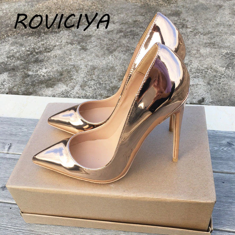 kamames Gold Brand Shoes Woman High Heels Ladies Pumps Women Shoes Sexy Wedding Shoes Stiletto Plus Size 33 34 QP029 ROVICIYA