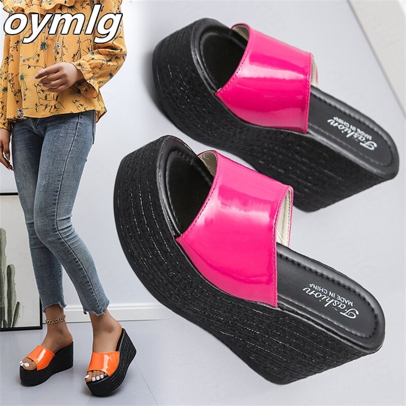 kamames heel slippers women's summer sponge cake platform sandals all-match seaside beach shoes fashion high-heeled flip flops