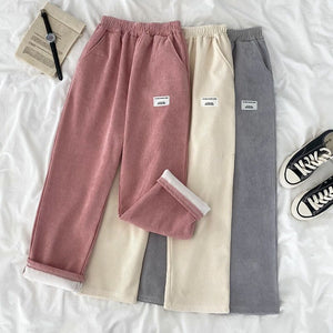 kamames Harajuku Thick Warm Corduroy Wide Leg Pants Women Winter Letter High Waist Elastic Sweatpants Women Chic Korean Y2k Pants