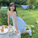 kamames Dress Women Plaid Sweet Summer Preppy Holiday Girls Sundress Ulzzang Party Empire Ladies Clothing A-line Retro Basic
