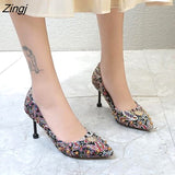 kamames crystal metal snow rivets single shoes red/black women wedding shoes pointed toe thin high heels slip on pumps stilettos
