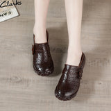 kamames Head Layer Cowhide Leisure Women's Shoes Ethnic Wind Leather Flowers Breathable Women's Sandals Large Size Comfortable Soft Sole Slippers