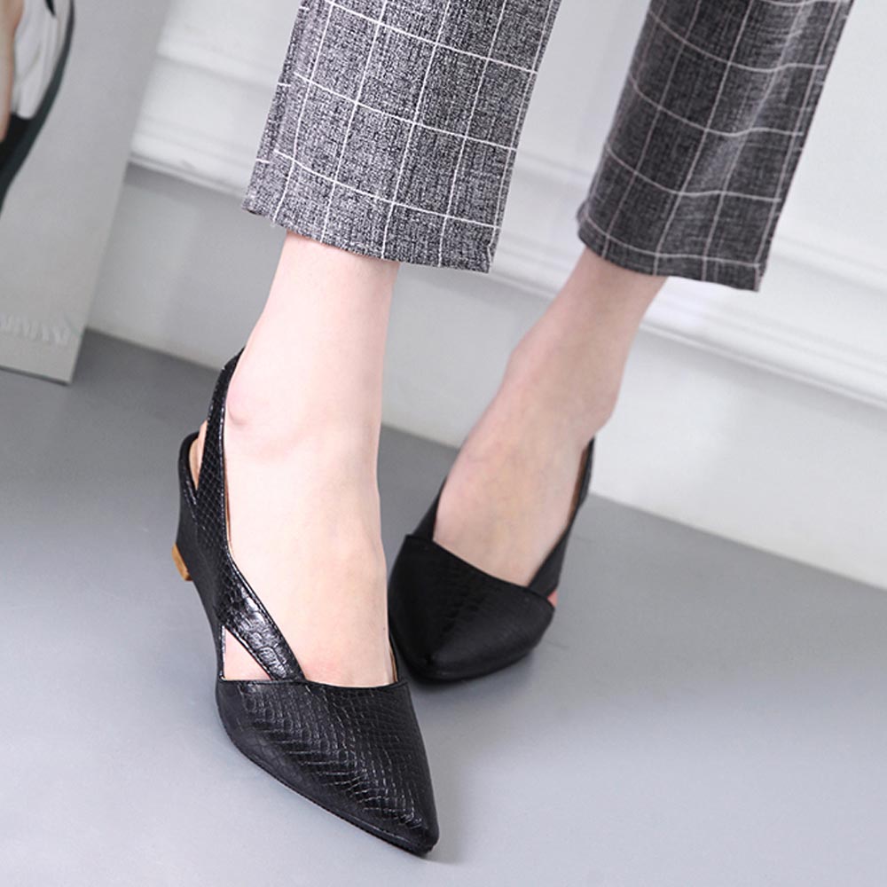 kamames Sgesvier Black Red White Pointed Toe Women Sandals Shoes Woman Footwears Slip On Wedges Heel Shoes Sandalias Mujer Sapatos B564