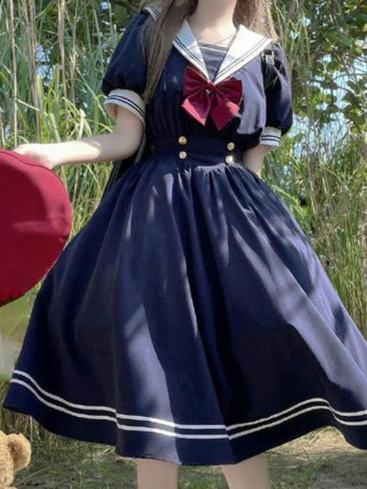 kamames Sweet Lolita Style Women Dress Fashion Cute Bow Puff Sleeve Cosplay Patchwork Dresses Kawaii Girl Y2k Robe Vestido