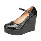 kamames Heel High Heel Buckle Spring Single Shoes 2023 New Thick-Soled Waterproof Platform Walking Shoes Lacquered Leather Shallow-Mouth Work Shoes