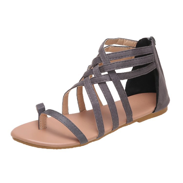 kamames Sandals 2023 Summer New Multi-Color Large-Size Sandals Women's Suede Open-Toe One-Word Buckle Flat Shoes