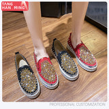 kamames Sales Anti-Wolf Rivet Round Head Low Top Single Shoes Women's Large Size Shoes Flat-Soled Lazy Shoes Women's Single Shoes