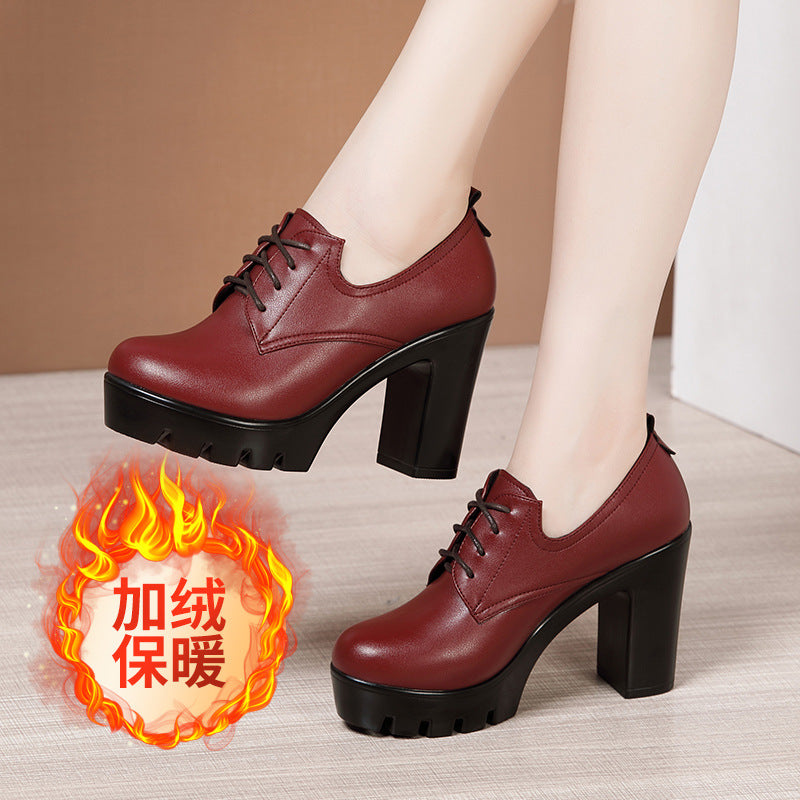 kamames Head Deep Mouth Single Shoes 2023 Autumn And Winter New Waterproof Table Thick Heels Thickened Large Muffin Women's Shoes