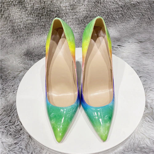 kamames Green Women Pointy Toe Glossy Stiletto Pumps Sexy Ladies 12cm High Heel Party Dress Shoes Big Size 10 11 QP150 ROVICIYA