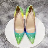 kamames Green Women Pointy Toe Glossy Stiletto Pumps Sexy Ladies 12cm High Heel Party Dress Shoes Big Size 10 11 QP150 ROVICIYA