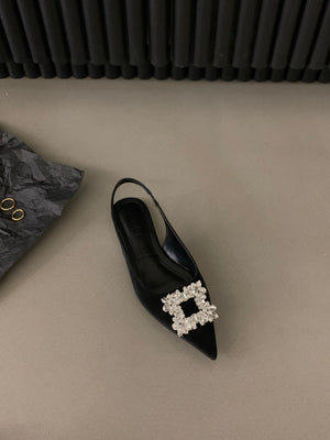 kamames Flat-Bottomed Black Baotou Sandals Fairy Shoes 2023 New Spring And Summer Pointed Diamond Single Shoes
