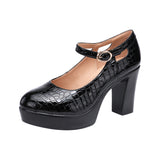 kamames Round-Headed Cheongsam Model Training Walking Shoes Female Crocodile Skin Thick-Soled Waterproof Platform Large-Size Work Shoes