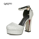 kamames Sandals High Heels Women Platform Shoes Fashion Sequined Super High Heels Pumps Gold Silver Red Sole Party Shoes
