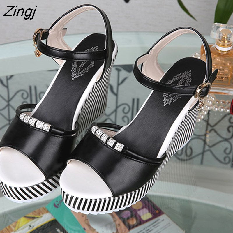 kamames Summer Women's Platform Wedges Waterproof Sandals 10cm Super High Heel Women Shoes Gingham PVC Sandals