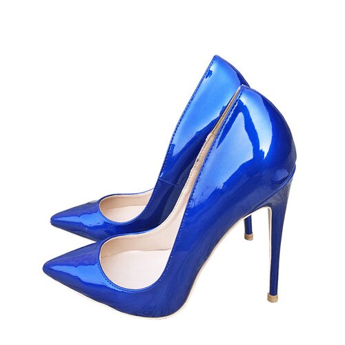kamames Sexy Women High Heels Shoes Stiletto 12 cm Pumps Blue Pointed Toe Woman Shoes Party Plus Size 34-45 QP044 ROVICIYA