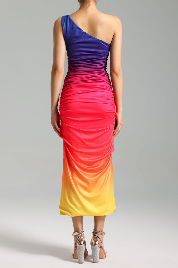 kamames Riza One Shoulder Gradient Pleated Dress