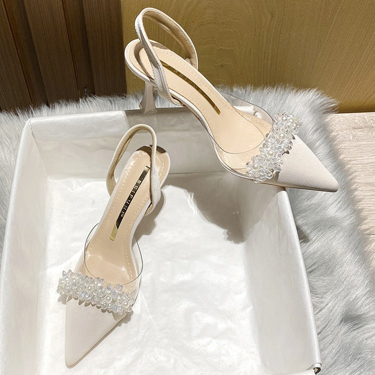 kamames Sandals Women's Spring And Summer 2024 New French Transparent Pointed Small Heels White High-Heeled Shoes