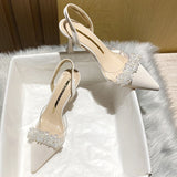 kamames Sandals Women's Spring And Summer 2024 New French Transparent Pointed Small Heels White High-Heeled Shoes