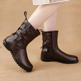 kamames kamames And Winter New Cowhide Flat-Soled Martin Boots Leisure Simple Leather Boots Comfortable Warm Women's Cotton-Padded Shoes