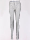 kamames Diamond Mesh Pants Women Sexy Summer Hollow Out Transparent Loose Long Fishnet Pants 2024 New BeachWear Trousers