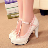 kamames Sgesvier Princess Lolita Mary Jane Shoes Woman High Heels Red White Bowtie Ladies Summer Spike Heel Pumps Party Summer B212