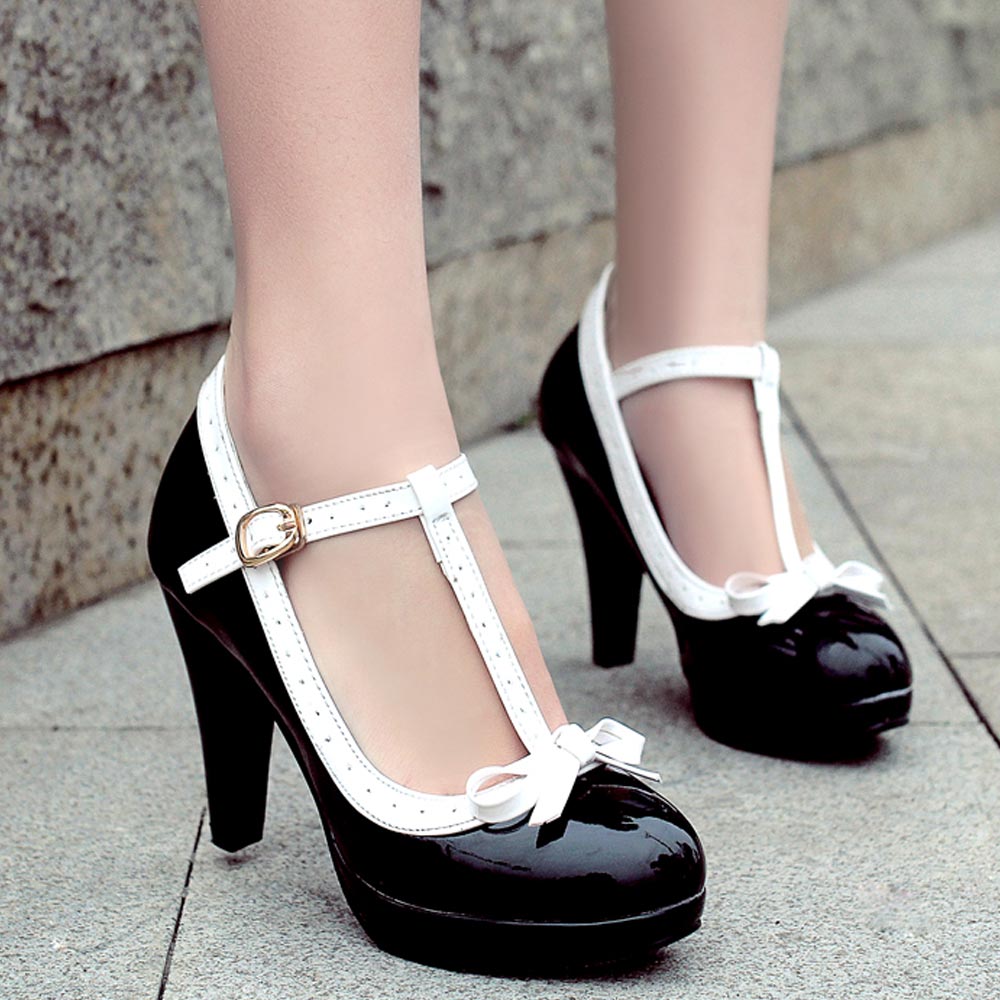 kamames Sgesvier Princess Lolita Mary Jane Shoes Woman High Heels Red White Bowtie Ladies Summer Spike Heel Pumps Party Summer B212
