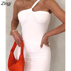 kamames Green Sexy Backless Ruched Long Dress Asymmetrical Shoulder Draped Slim Wrap Hip Bodycon Women Elegant Party Clubwear