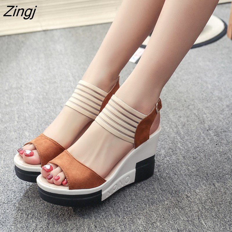 kamames Fashion Wedge Women Shoes Casual Belt Buckle High Heel Shoes Fish Mouth Sandals 2023 Luxury Sandal Women Buty Damskie
