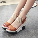 kamames Fashion Wedge Women Shoes Casual Belt Buckle High Heel Shoes Fish Mouth Sandals 2023 Luxury Sandal Women Buty Damskie