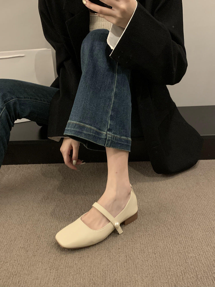 kamames Gentle Wind Evening Shoes Shallow Mouth Square Head Thick Heels Grandma Shoes With Skirt Fairy Style Soft Soles