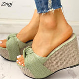 kamames Gift Feet Chain Slip On Leisure Platform Summer Sandals 2023 Wedges High Heels Women Shoes Woman Mules Flip Flops