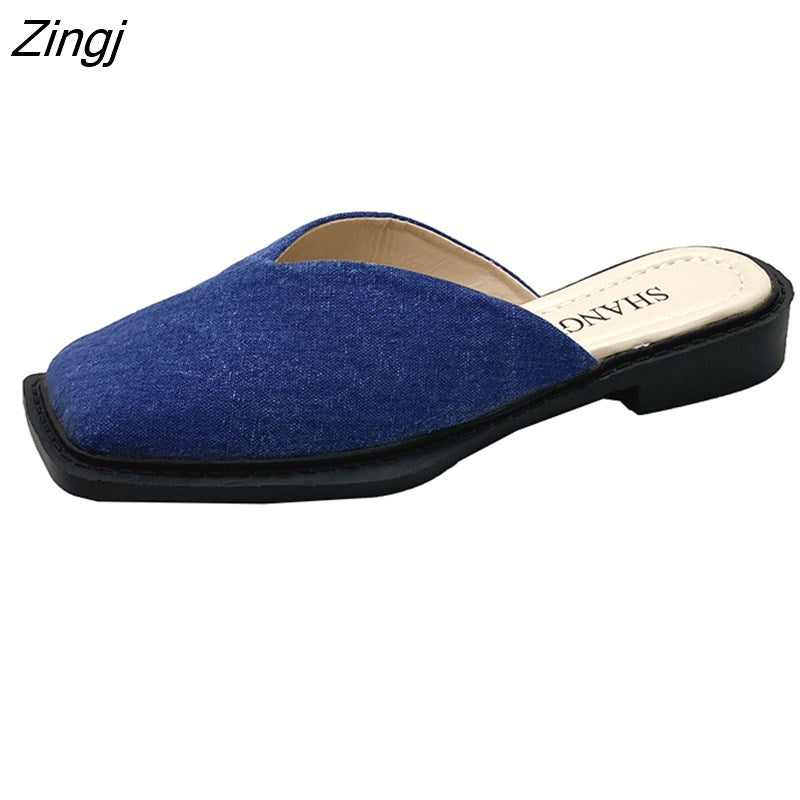 kamames Deformed Heel Autumn Luxury Chain Square Head Shallow Flat Shoes Women's Lazy Loafer Casual Flat Square Heels Lolita Shoes