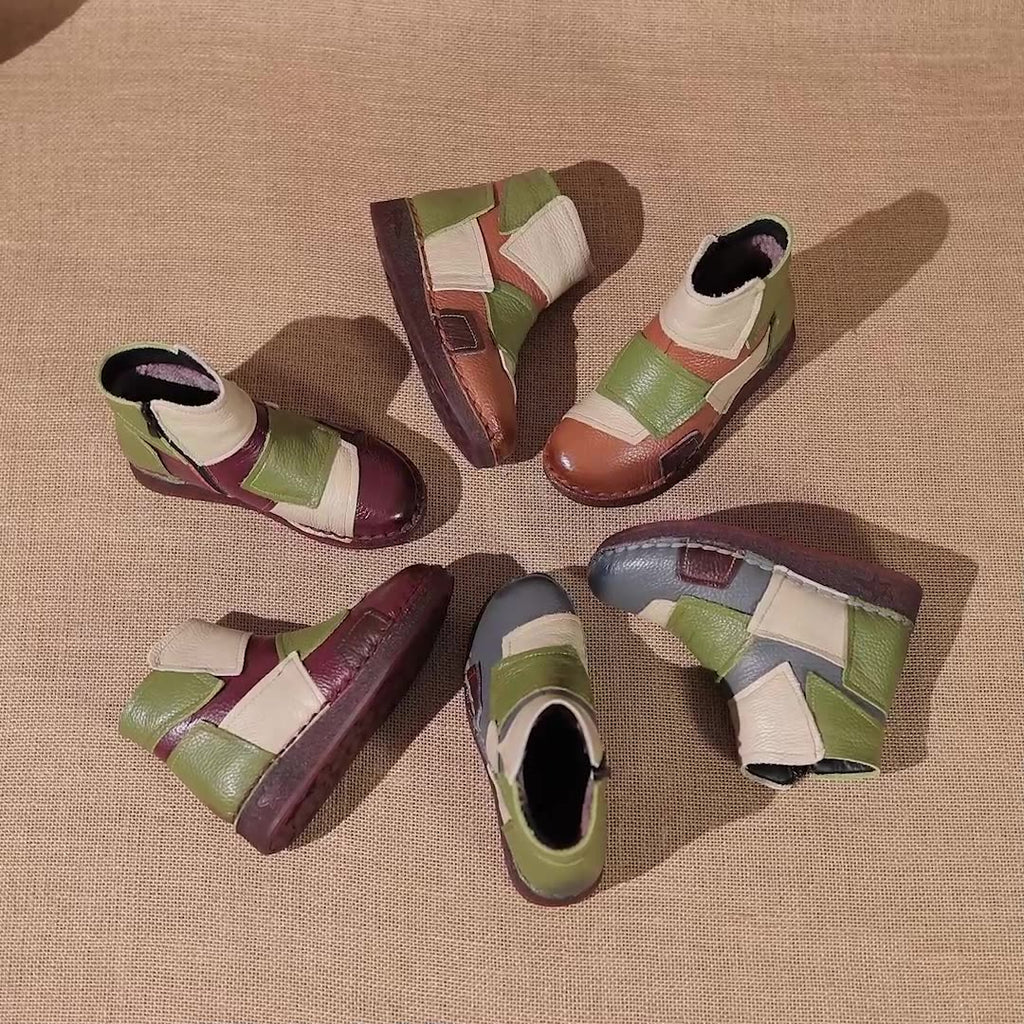 kamames Head Layer Cowhide Flat Bottom Recreational Women's Boots National Wind Color Leather Short Boots Warm Comfortable Cotton Shoes