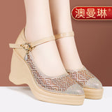 kamames Heel Water Drill Sandals 2024 Summer New Soft-Soled High-Heeled Thick-Soled Waterproof Platform One-Word Buckle Comfortable Hollowed-Out Single Shoes