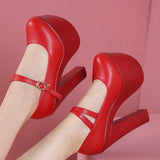 kamames Hate Tiangao 15Cm Round Head High Heels, Thick Heels, Waterproof Platform Nightclub Single Shoes, Cheongsam Model Catwalk Shoes