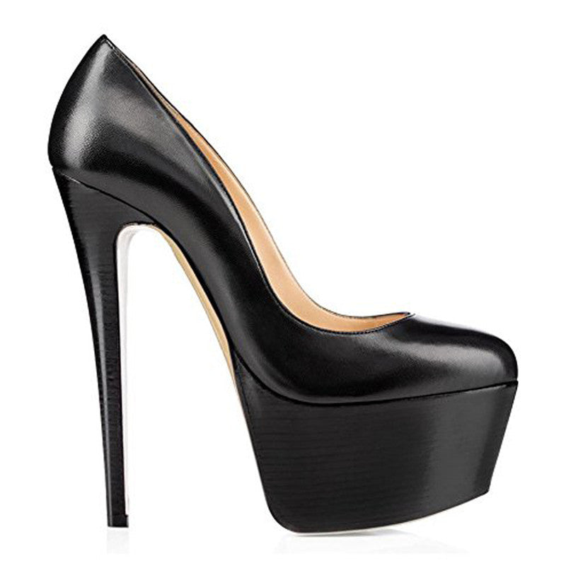 kamames Round Head Waterproof Table Super High Heels Large Size Single Shoes Sexy Platform Heels