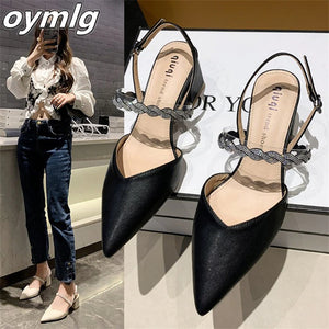 kamames sandals women's summer high heels 2022 new pointed toe back straps rhinestone fairy wind thick heel shoes women