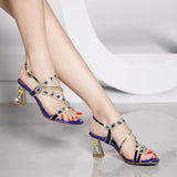 kamames Sandals Women's Summer 2024 New Fashionable Crystal High Heels Set With Diamonds Comfortable Rough Heels For Women's Shoes