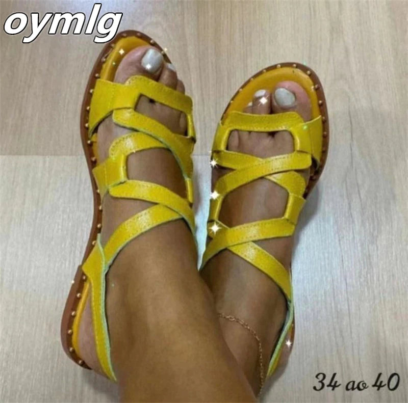 kamames female fairy wind 2022 summer new fashion all-match strap Roman sandals ins tide beach flat shoes flat sandals