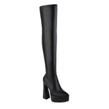 kamames Fashion Stretch Women Over The Knee Boots Pu Platform Square High Heel Thigh Boots Slip On Pointed Toe Winter Autumn Shoes