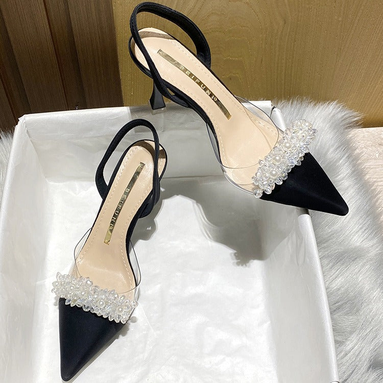kamames Sandals Women's Spring And Summer 2024 New French Transparent Pointed Small Heels White High-Heeled Shoes