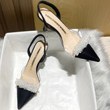 kamames Sandals Women's Spring And Summer 2024 New French Transparent Pointed Small Heels White High-Heeled Shoes