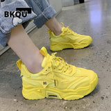 kamames Fashion White Chunky Sneakers Women Shoes Korean Yellow Sneakers Breathable Height Increased Non-slip Casuals Shoes 2022