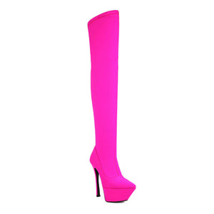 kamames Sexy Stiletto Women's Boots Stetch Fabric Platform Super High Heel Thigh Boots Pointed Toe Autumn Winter Lady Shoes