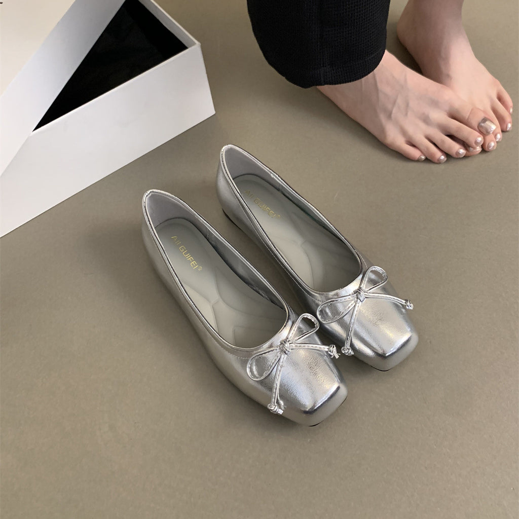 kamames Head Shallow Mouth Single Shoes 2024 Spring And Autumn New French Evening Wind Temperament Gentle Fairy Flat-Soled Grandma Shoes